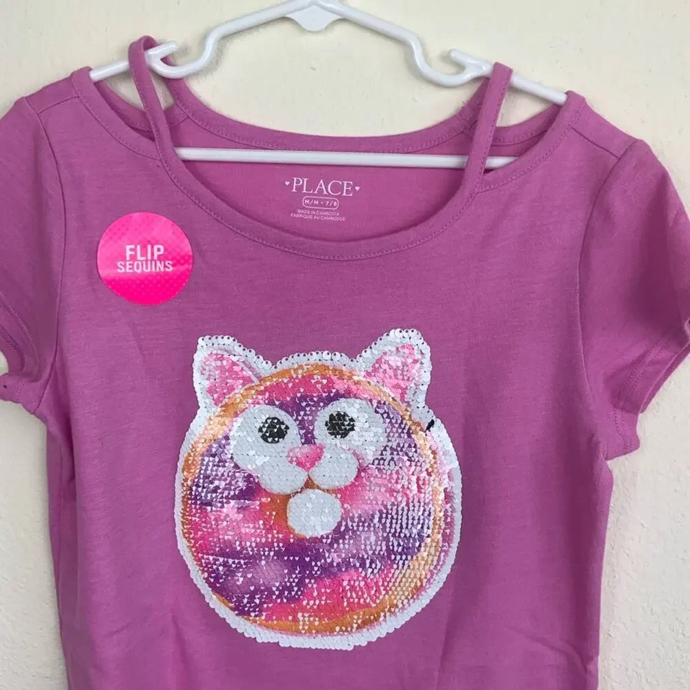 Children’s Place Flip Sequin Owl Top Pink Size M